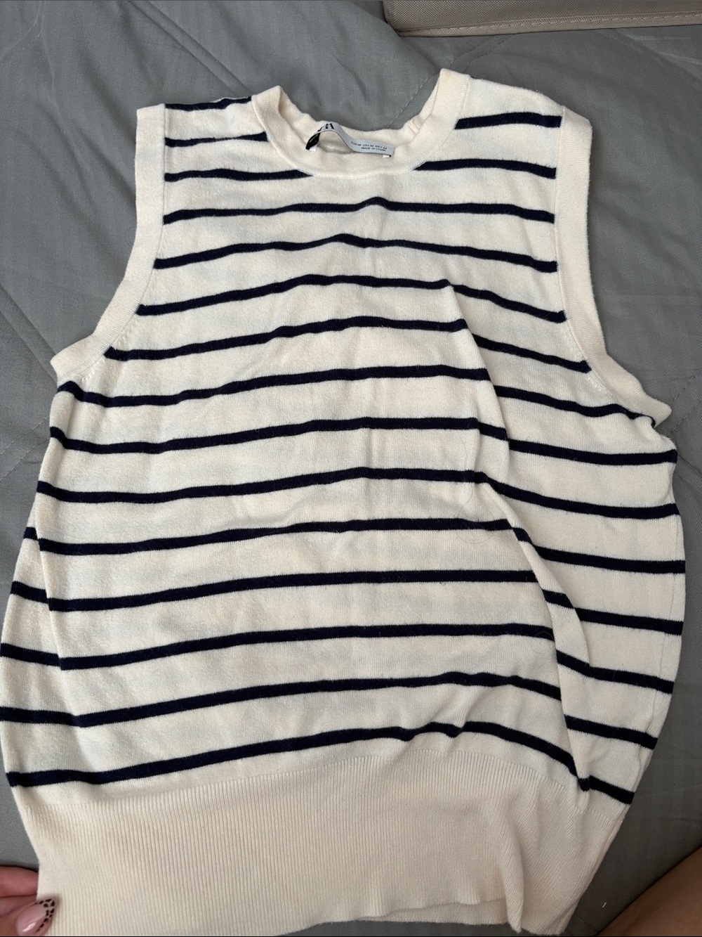 Zara Cream & Navy Striped Sleeveless Knit Tank